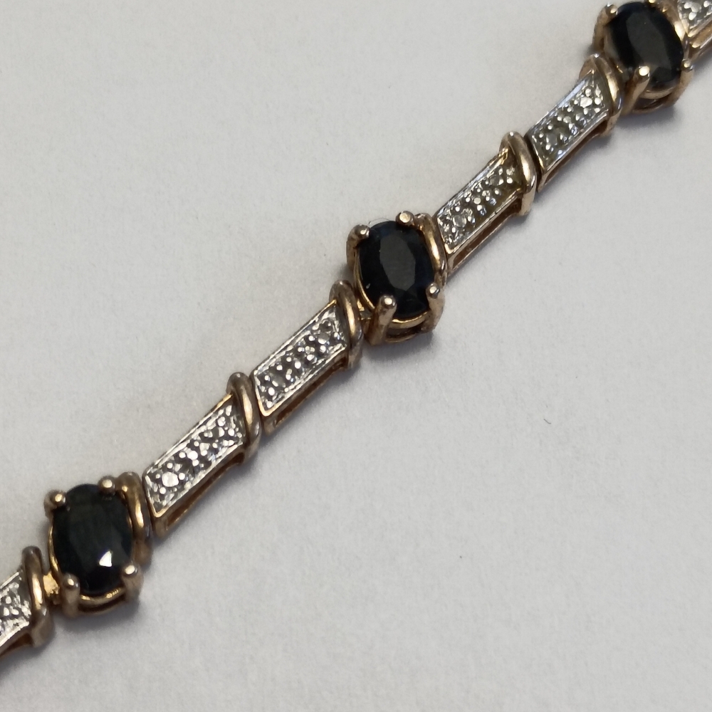 Women's 7" Bracelet Gold over 925 Genuine Sapphire Spring Easter Mothers Day